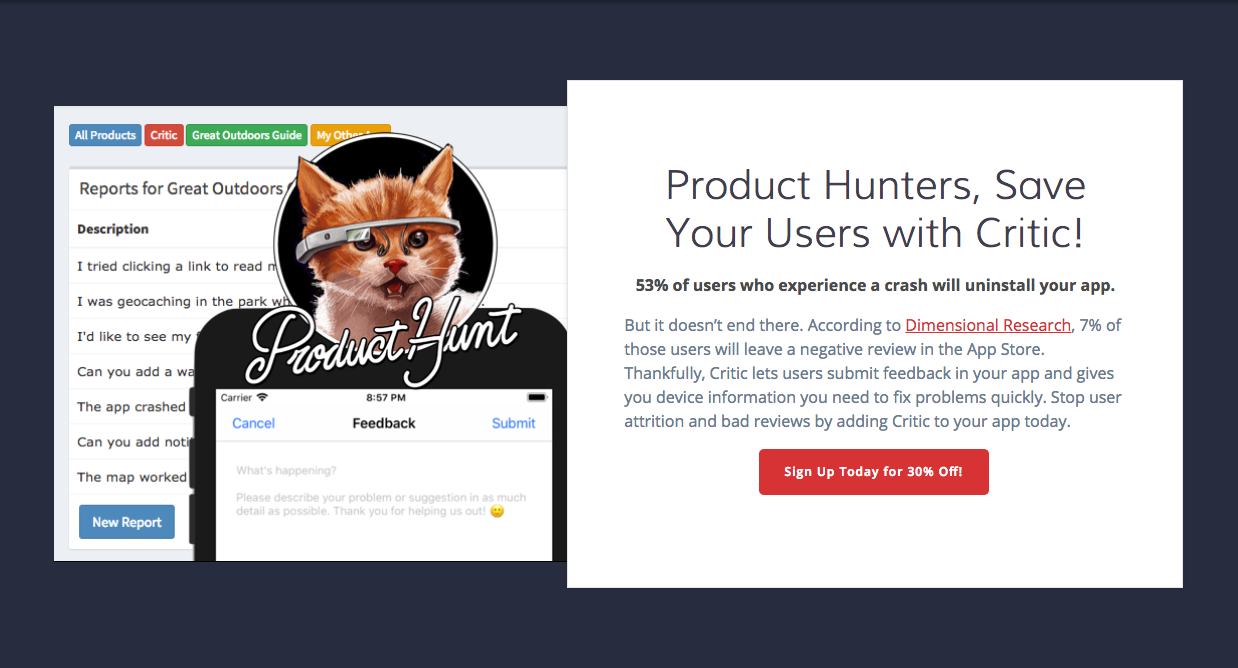 Product Hunt launch page for Critic